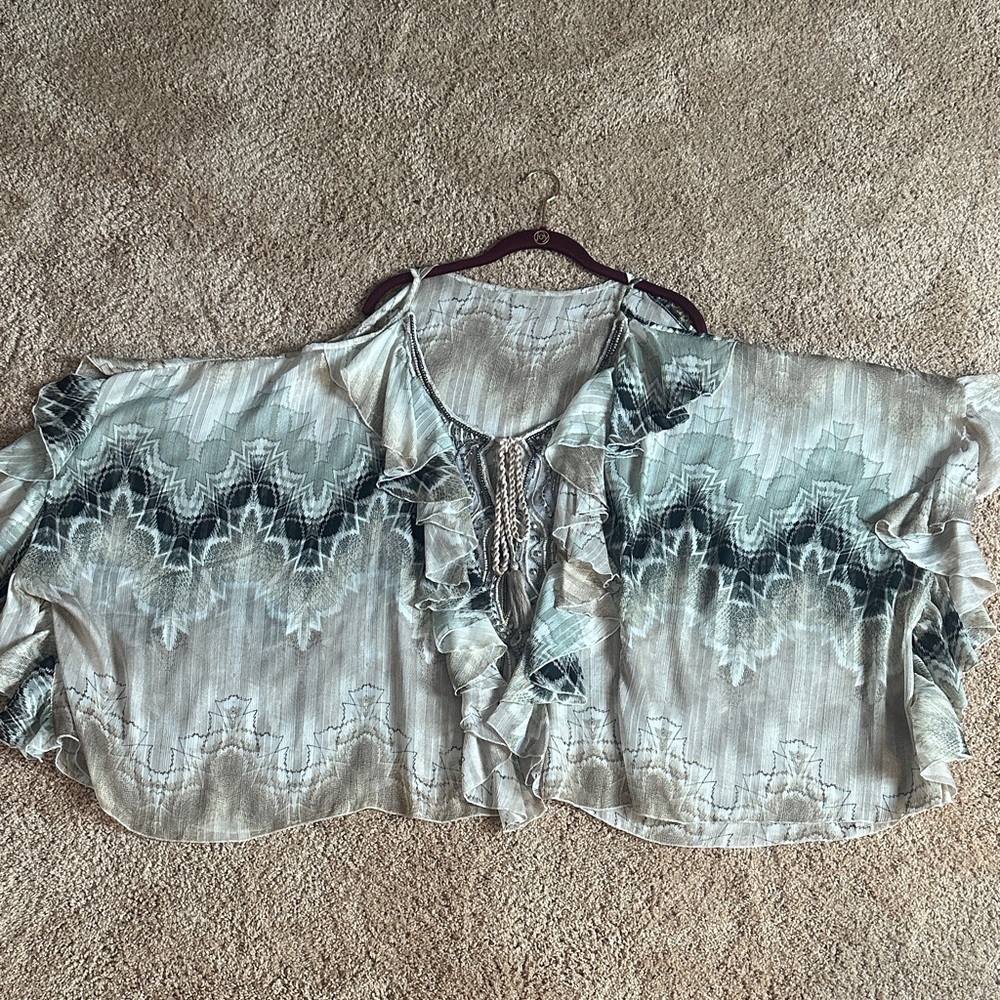 My Story Sage Green Ruffle-Trim Tie-Front Blouse
